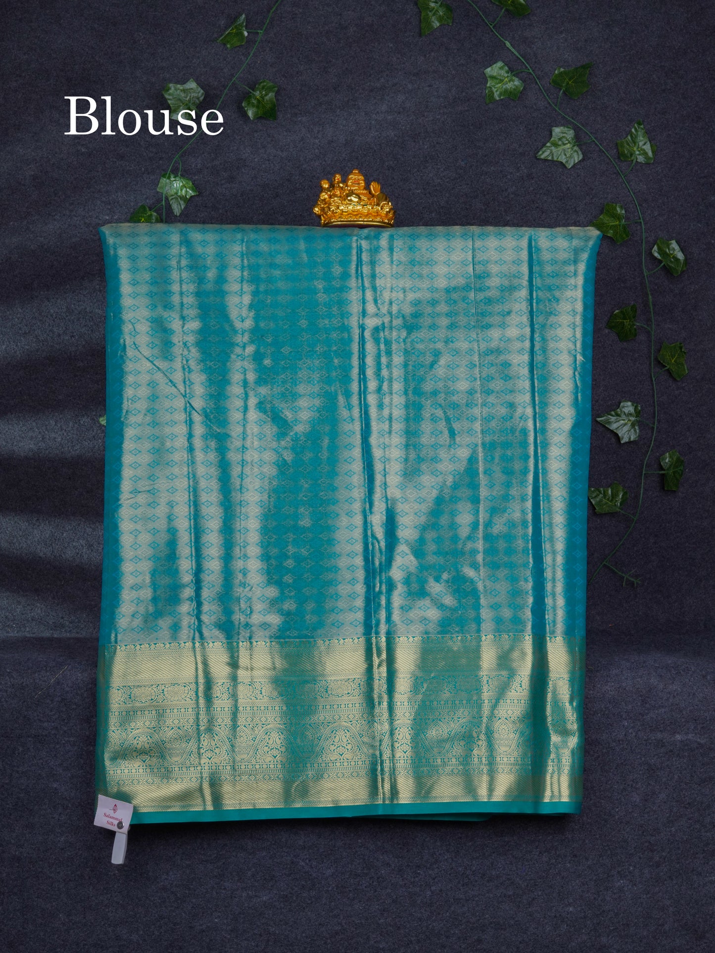 Semi Silk Pattu Pavadai Tissue (Orange) With Contrast Sapphire Green Blouse 47"