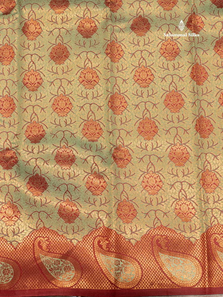 Light Green Colour Semi Silk Saree With Fancy Maroon Border