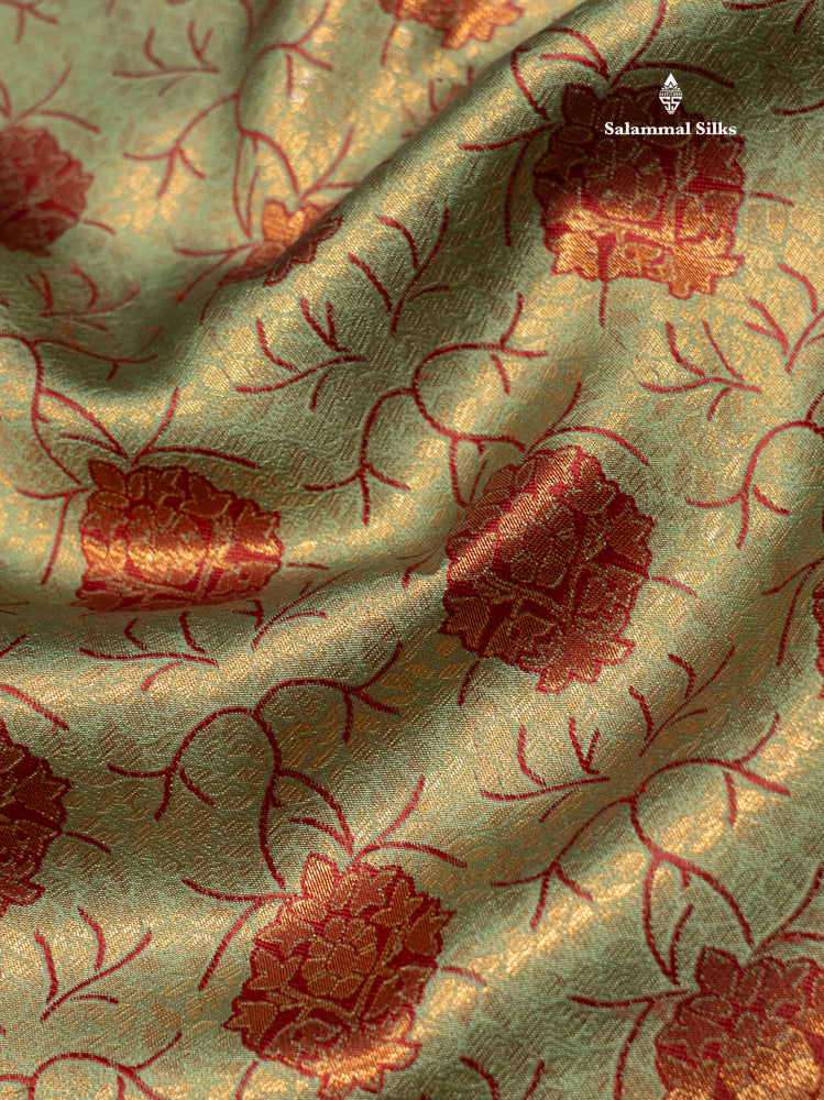 Light Green Colour Semi Silk Saree With Fancy Maroon Border