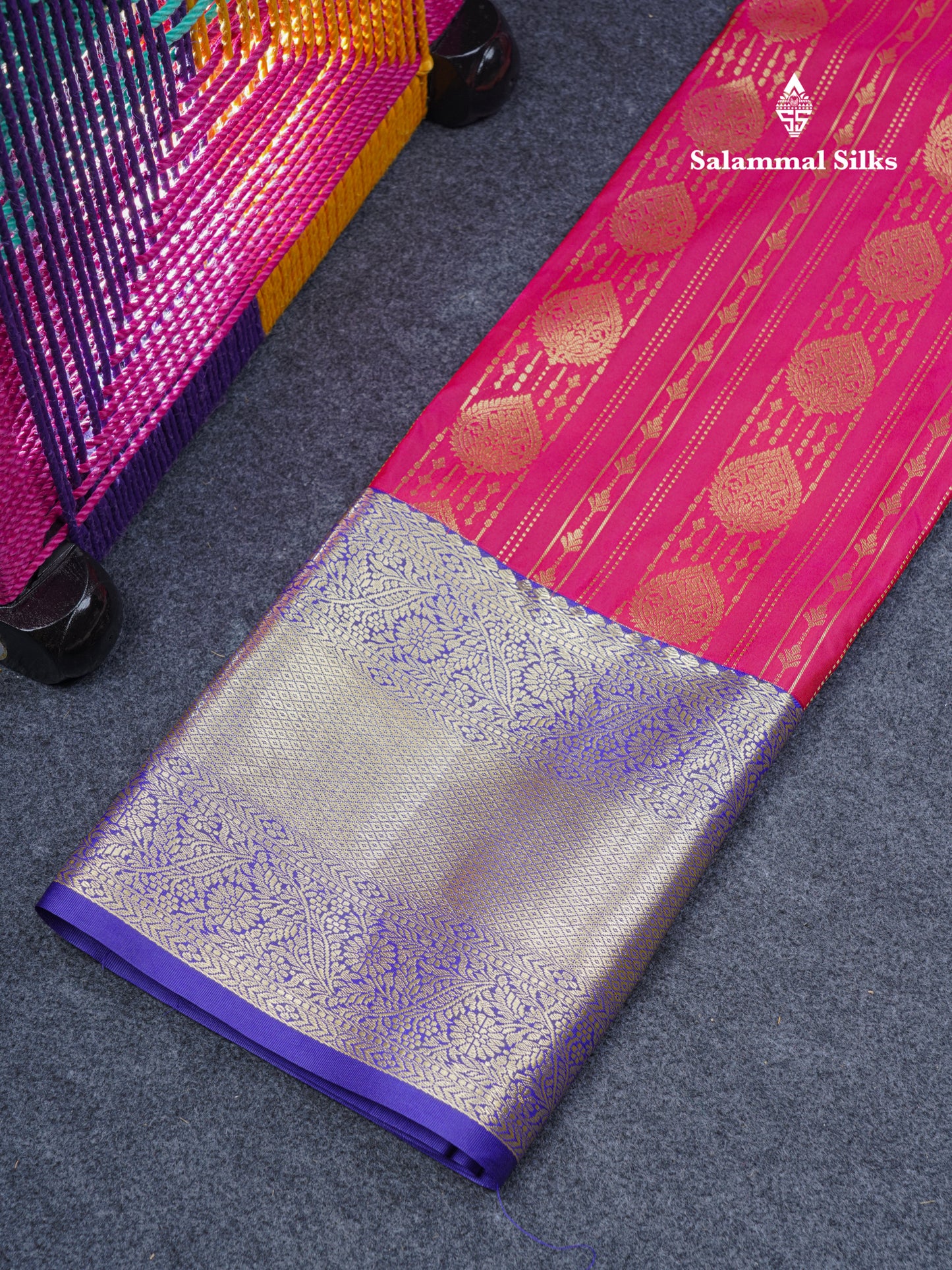Semi Silk Pattu Pavadai (Reddish Pink) With Contrast Violet Blouse 45"