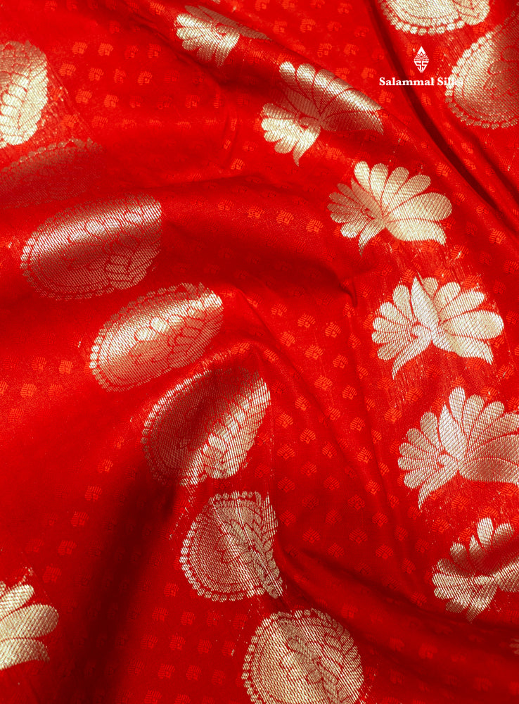 Red Colour Emboss Semi Silk Saree With Silver Zari Border