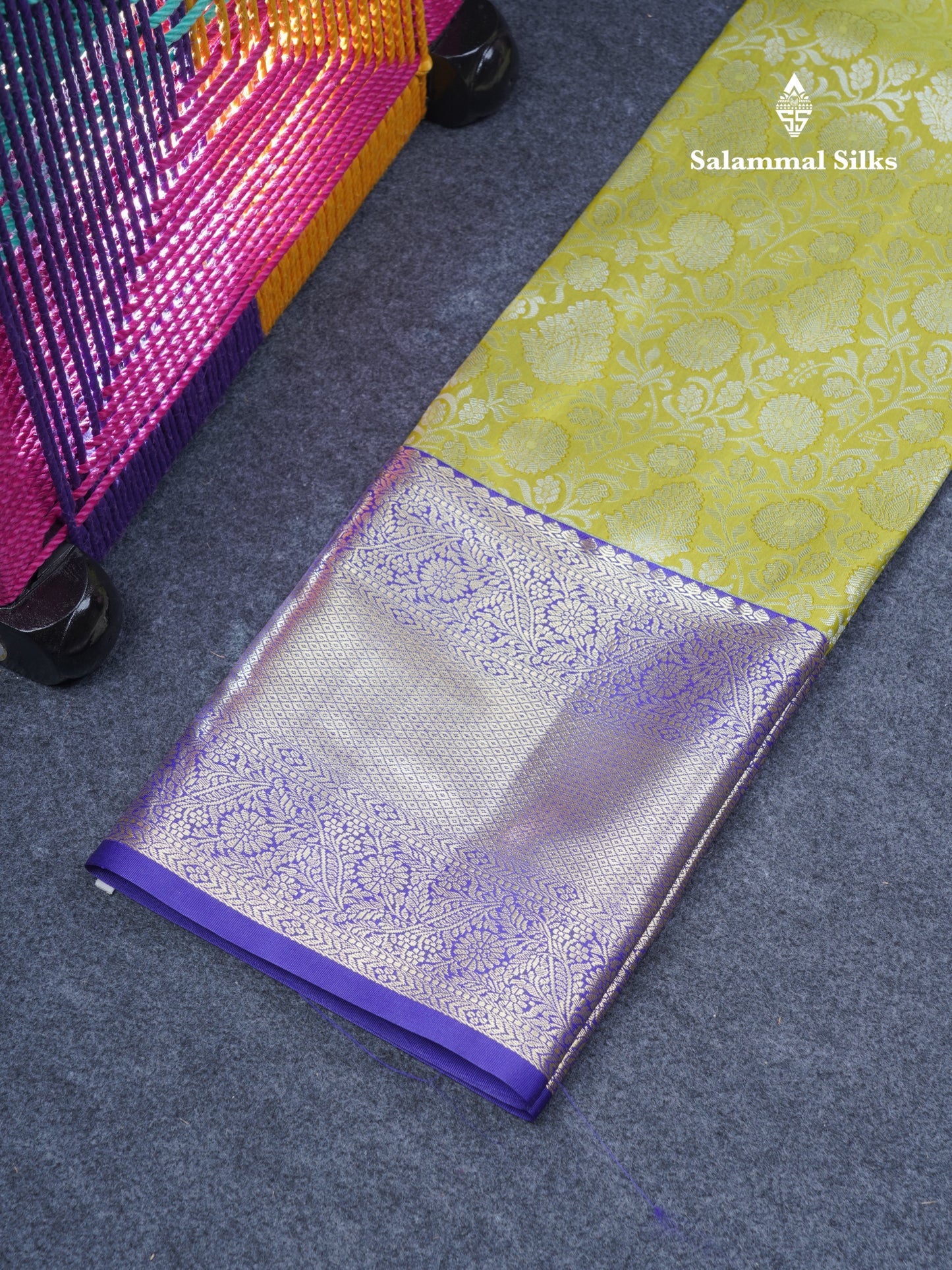 Semi Silk Pattu Pavadai (Manthulir Green) With Contrast Violet Blouse 44"