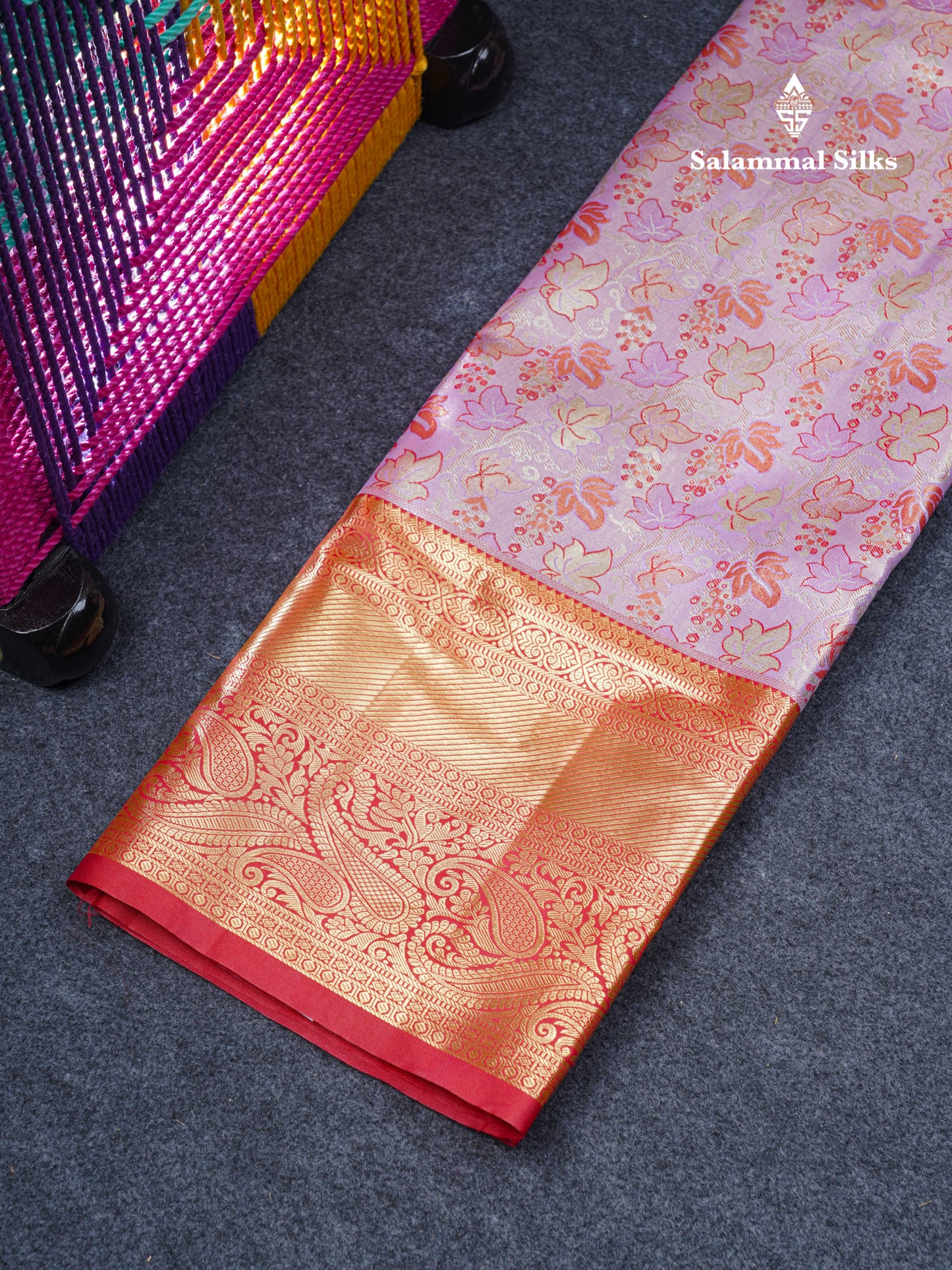 Semi Silk Pattu Pavadai Tissue (Lavender) With Contrast Chilly Red Blouse 45"