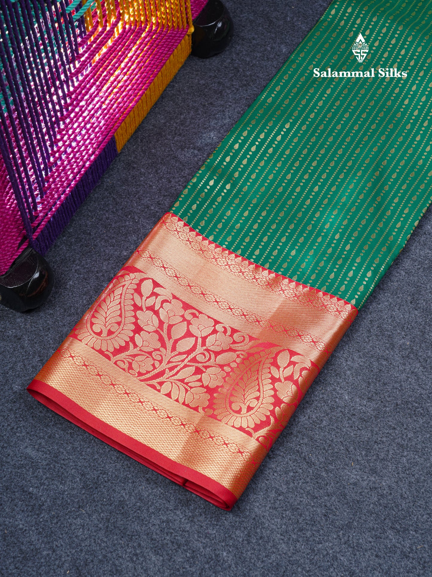 Semi Silk Pattu Pavadai (Bottle Green) With Contrast Chilly Red Blouse 45"