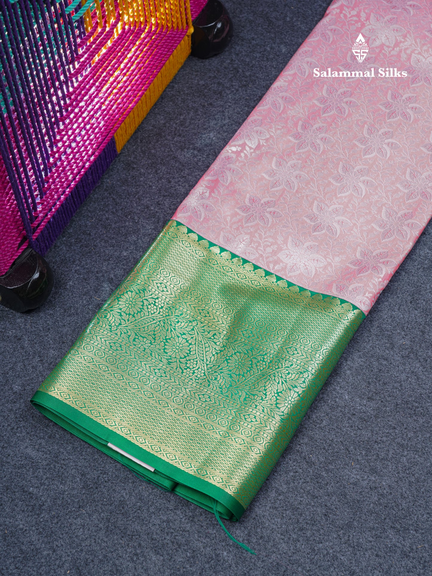 Semi Silk Pattu Pavadai (Saffire Green) With Contrast Purple Blouse 45"