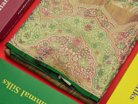 Multicolour Menakari Work Tissue Bridal Pure Kanjivaram Silk Saree With Turning Border