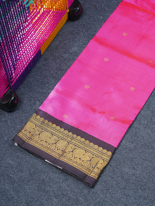 Pure Silk Pure Zari Pattu Pavadai (Pink) With Contrast Dark Brown Border 30"