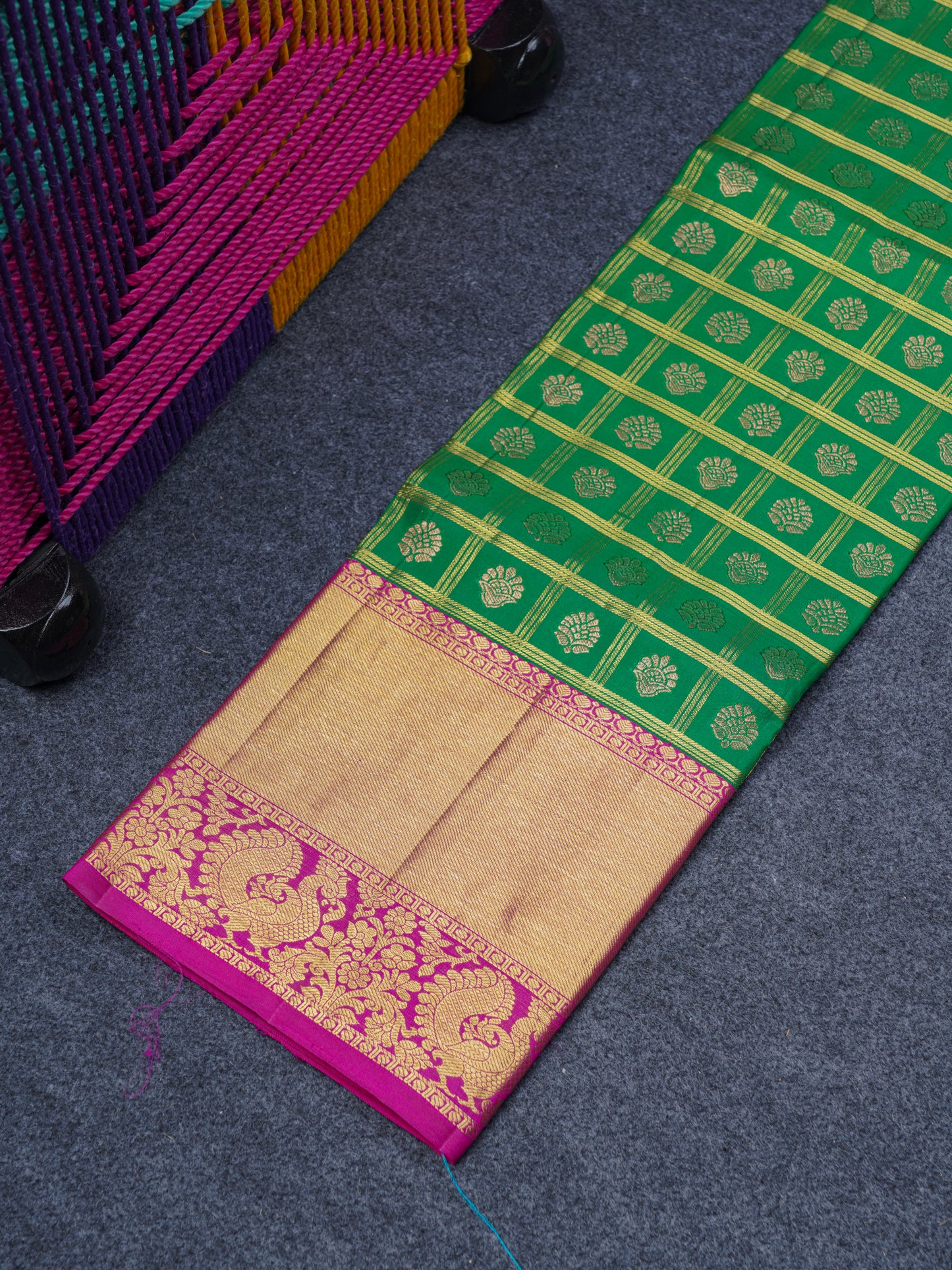 Pure Silk Pattu Pavadai (Green Checks ) With Pink Blouse 36"