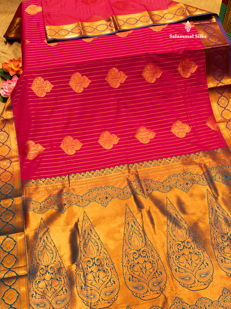 Bottle Green Colour Semi Silk Saree With Violet Copper Zari Border