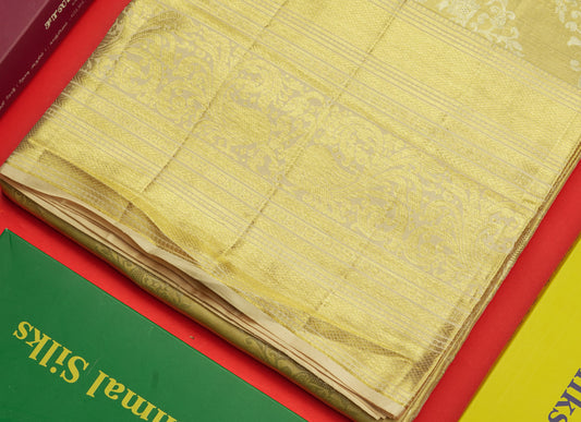 Sandal Tissue Bridal Pure Kanjivaram Silk Saree With Self Long Traditional Border