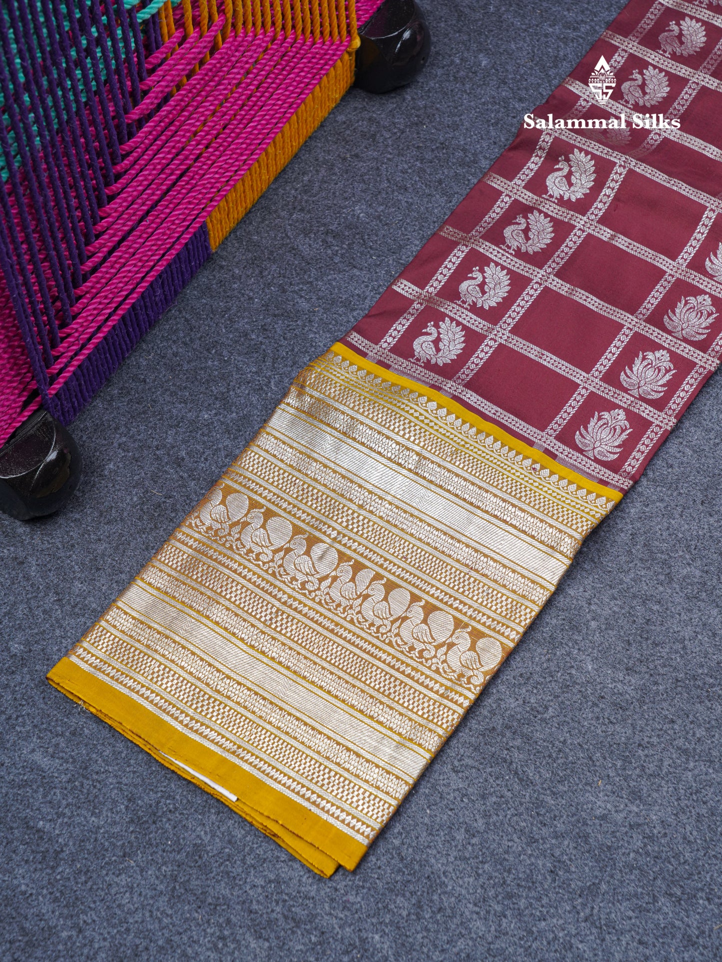 Pure Silk Pattu Pavadai (Dark Brown) With Contrast Olive Mustard Yellow Blouse 36"