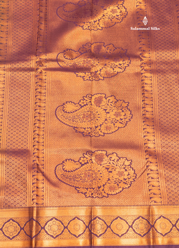 Bottle Green Colour Semi Silk Saree With Violet Copper Zari Border