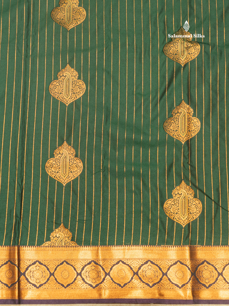 Bottle Green Colour Semi Silk Saree With Violet Copper Zari Border