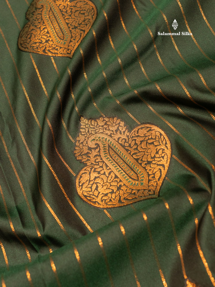 Bottle Green Colour Semi Silk Saree With Violet Copper Zari Border