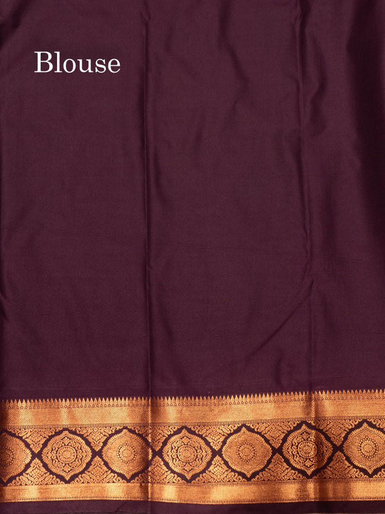 Bottle Green Colour Semi Silk Saree With Violet Copper Zari Border