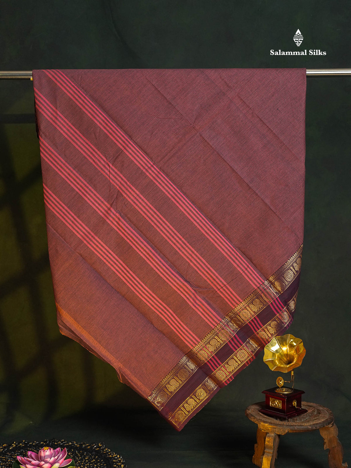 Chettinad Pure Cotton Saree - Light Violet Colour Body Plain With Dark Purple Rettapet Border
