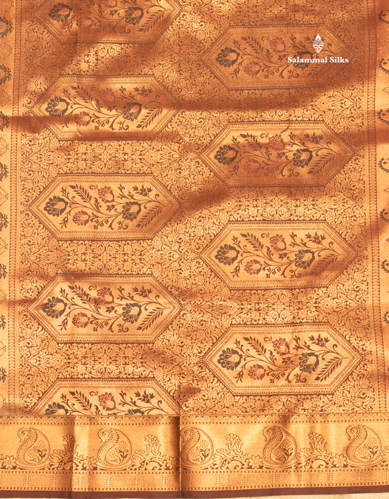 Bottle Green Colour Semi Silk Saree With Navy Blue Copper Zari Border