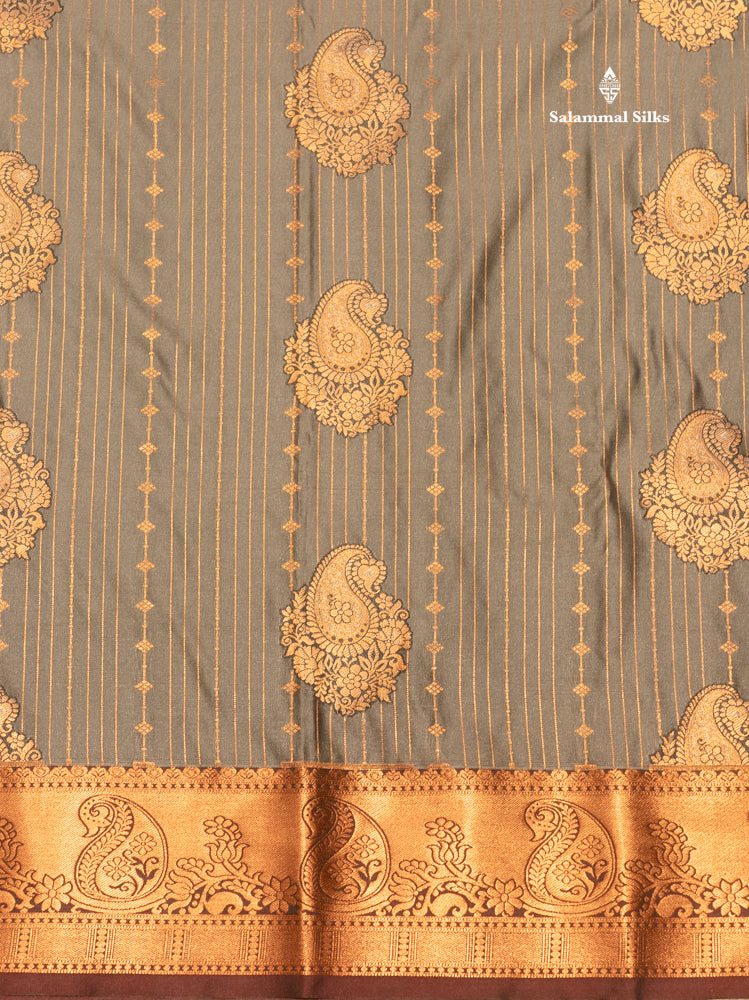 Bottle Green Colour Semi Silk Saree With Navy Blue Copper Zari Border