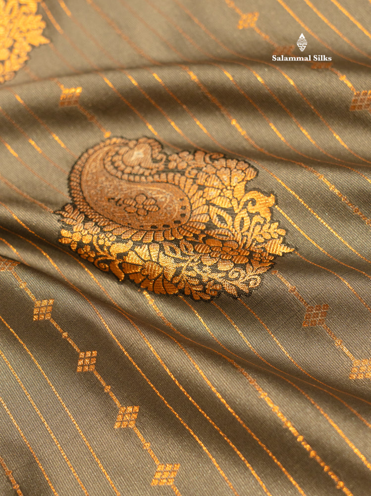 Bottle Green Colour Semi Silk Saree With Navy Blue Copper Zari Border