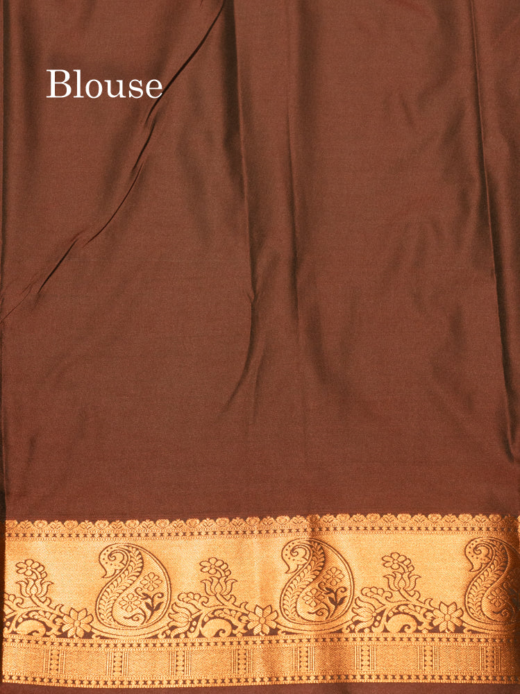 Bottle Green Colour Semi Silk Saree With Navy Blue Copper Zari Border
