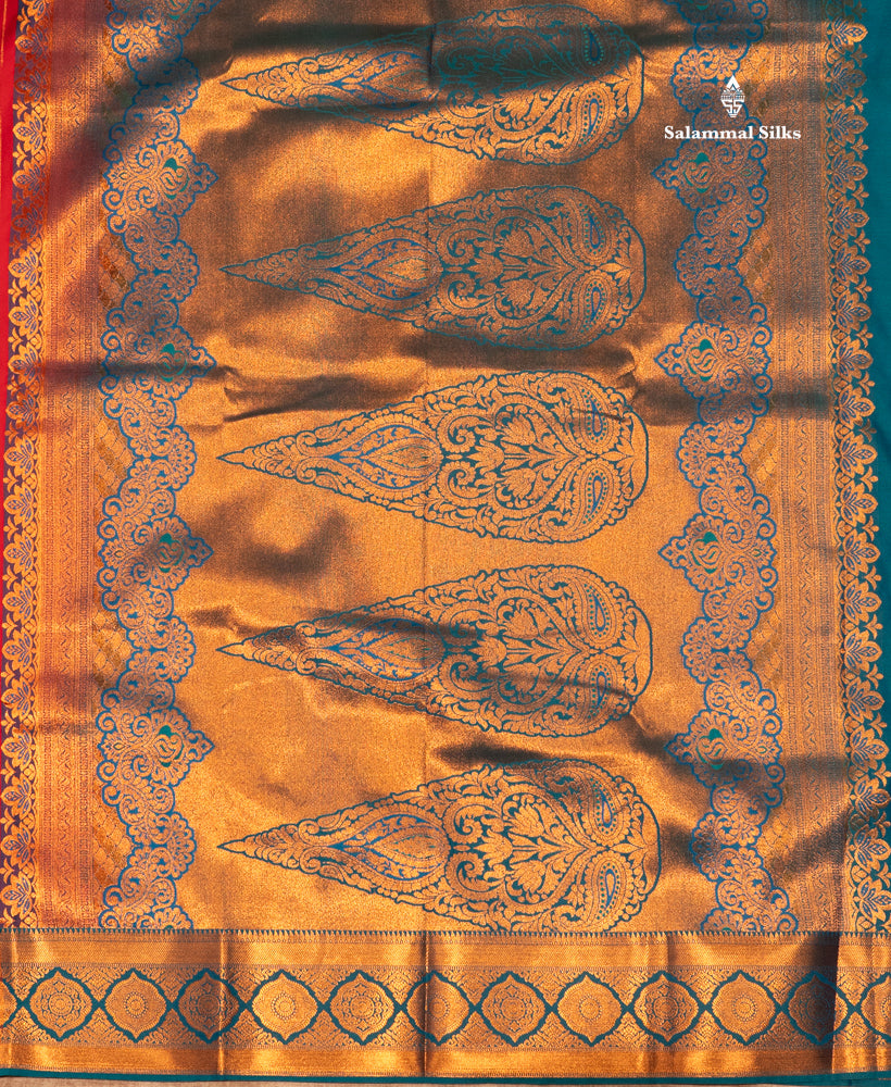 Bottle Green Colour Semi Silk Saree With Violet Copper Zari Border