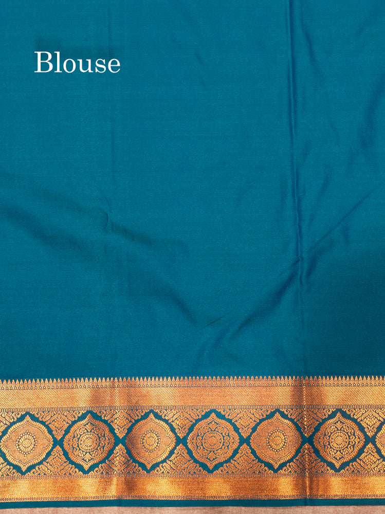 Bottle Green Colour Semi Silk Saree With Violet Copper Zari Border
