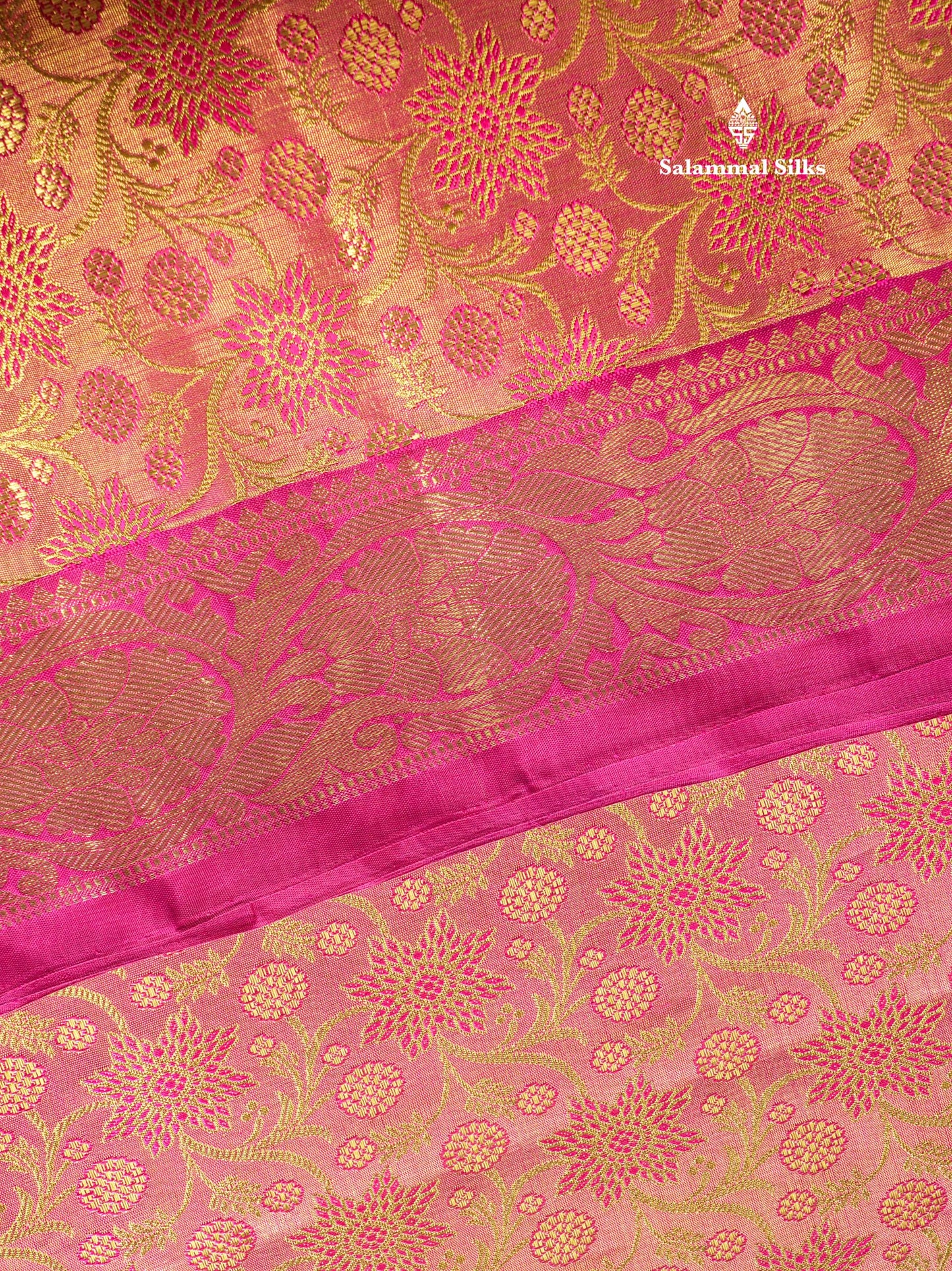 Beautiful Pink Tissue Pure Kanjivaram Silk Saree 3G Zari with Contrast Magenta Evening Morning Border