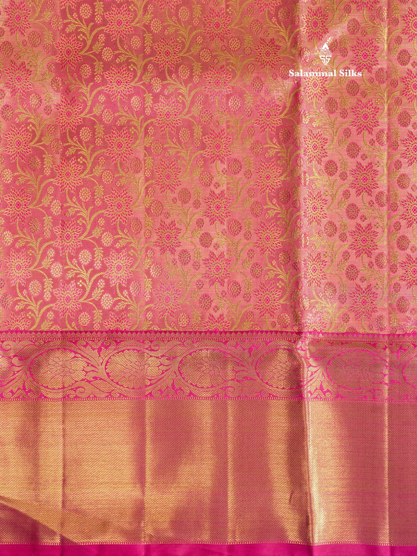 Beautiful Pink Tissue Pure Kanjivaram Silk Saree 3G Zari with Contrast Magenta Evening Morning Border