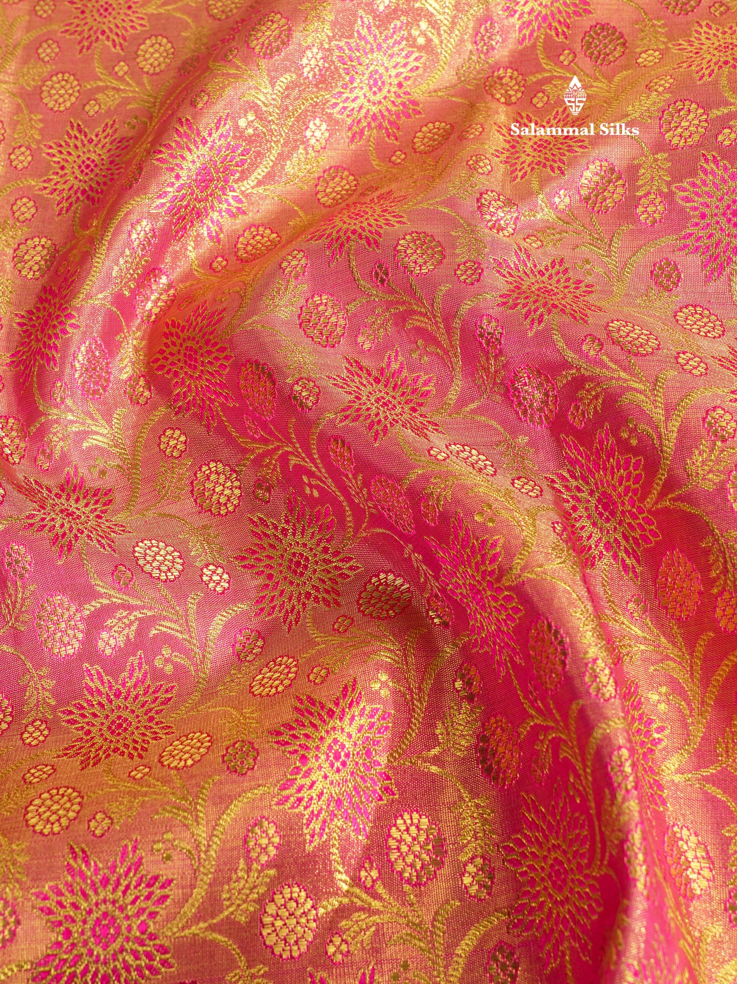 Beautiful Pink Tissue Pure Kanjivaram Silk Saree 3G Zari with Contrast Magenta Evening Morning Border
