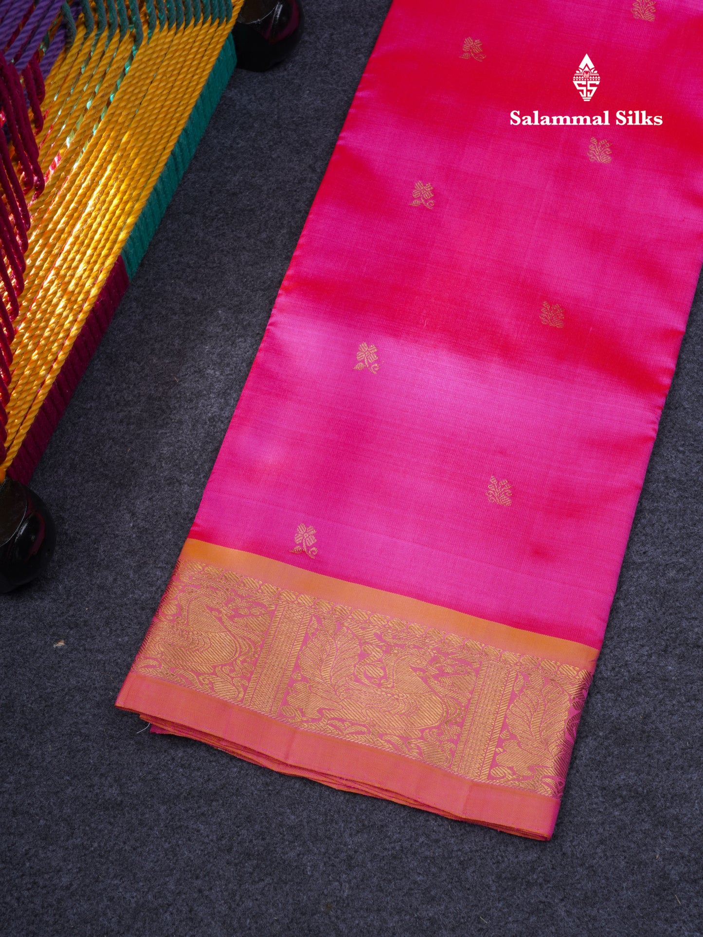 Pure Silk Pure Zari Pattu Pavadai ( Light Pink ) With Contrast Orange Blouse 44"