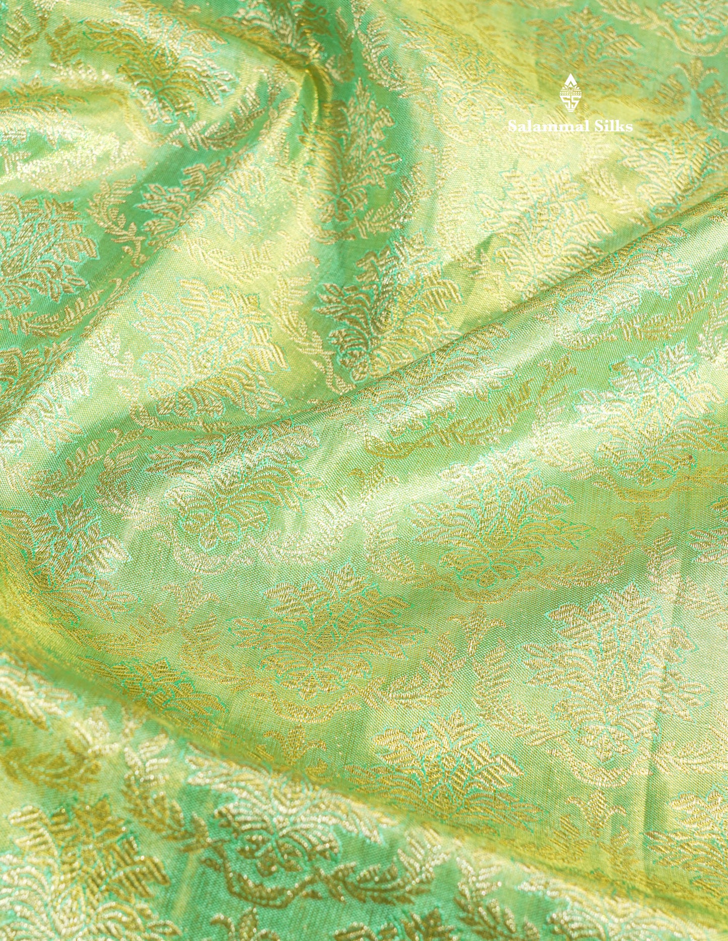 Rexona Green Tissue Bridal Pure Kanjivaram Silk Saree With Contrast Sky Blue Border