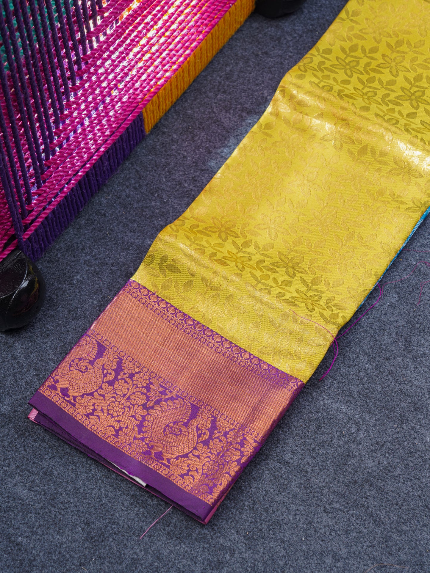 Pure Silk Pattu Pavadai (Lemon Yellow ) With Violet Blouse 27"