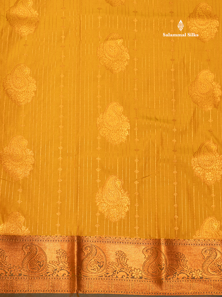 Bottle Green Colour Semi Silk Saree With Navy Blue Copper Zari Border
