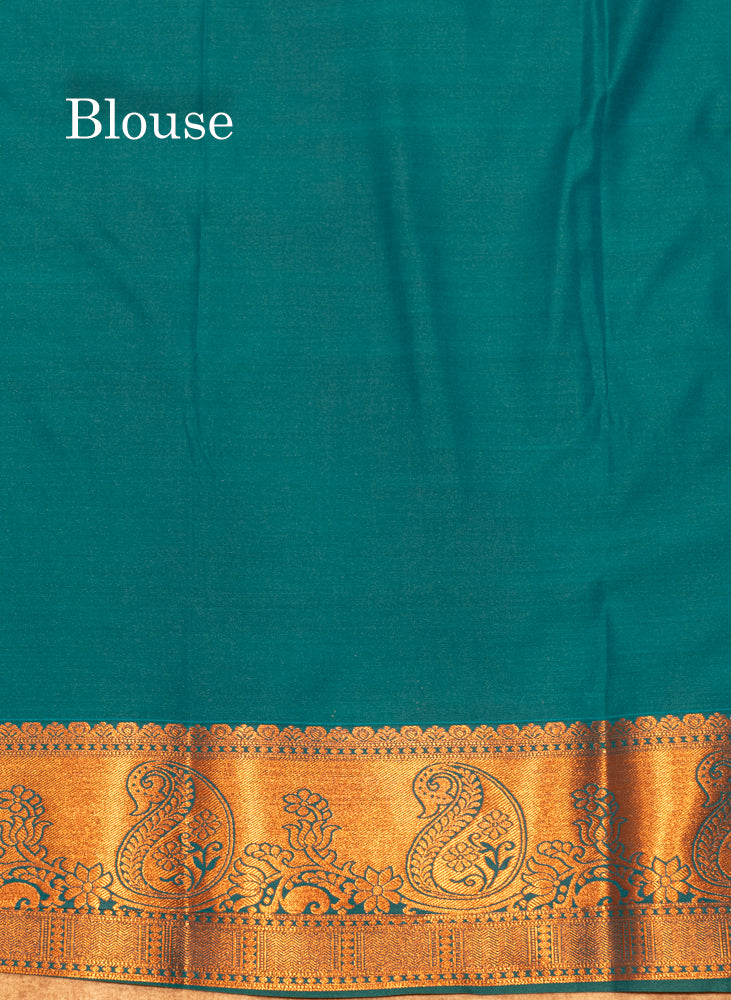 Bottle Green Colour Semi Silk Saree With Navy Blue Copper Zari Border