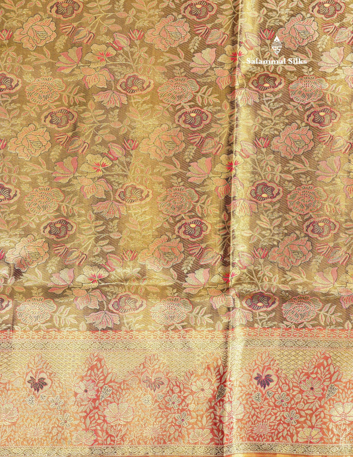 Navy Blue Tissue Meenakari Work Bridal Pure Kanjivaram Silk Saree With Contrst Pinkish Orange Border