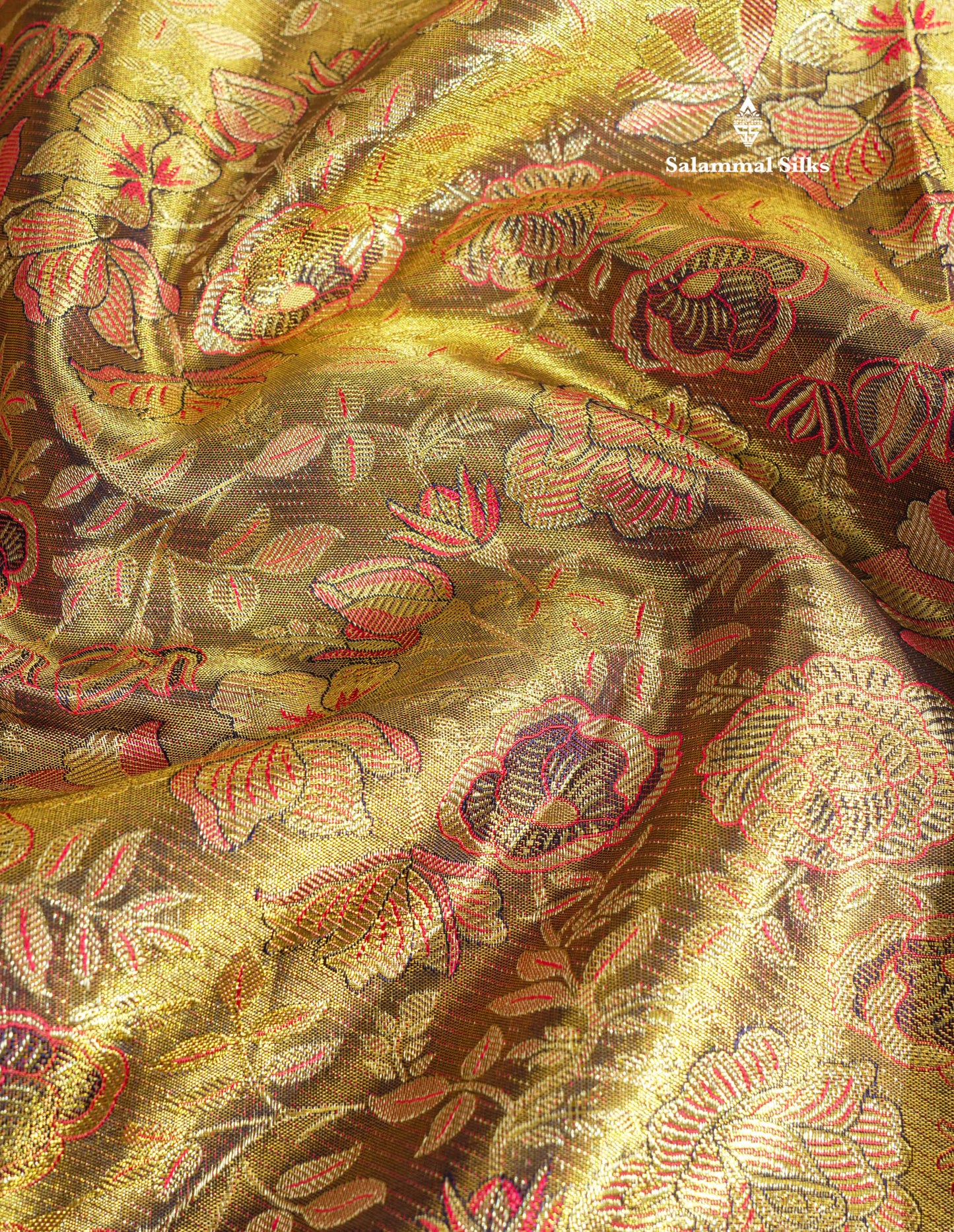 Navy Blue Tissue Meenakari Work Bridal Pure Kanjivaram Silk Saree With Contrst Pinkish Orange Border