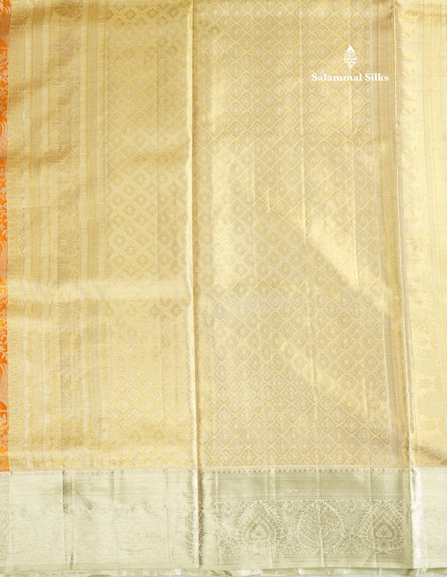 Orange Tissue Bridal Pure Kanjivaram Silk Saree With Contrast Silver Border