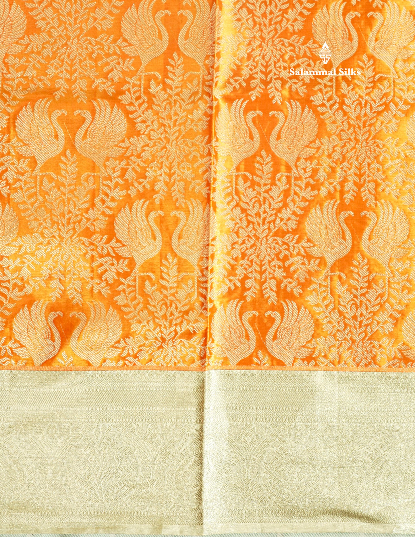 Orange Tissue Bridal Pure Kanjivaram Silk Saree With Contrast Silver Border