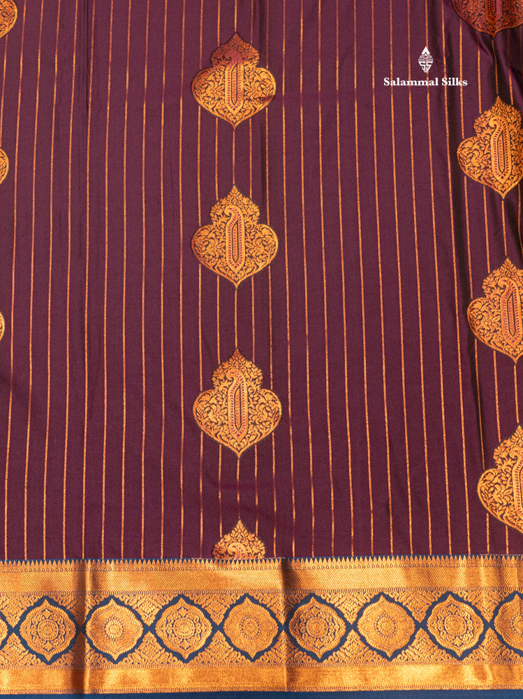 Bottle Green Colour Semi Silk Saree With Violet Copper Zari Border