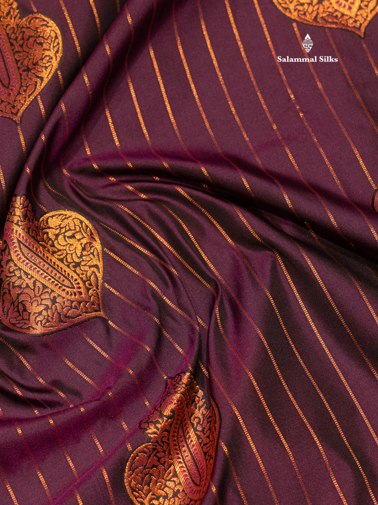 Bottle Green Colour Semi Silk Saree With Violet Copper Zari Border