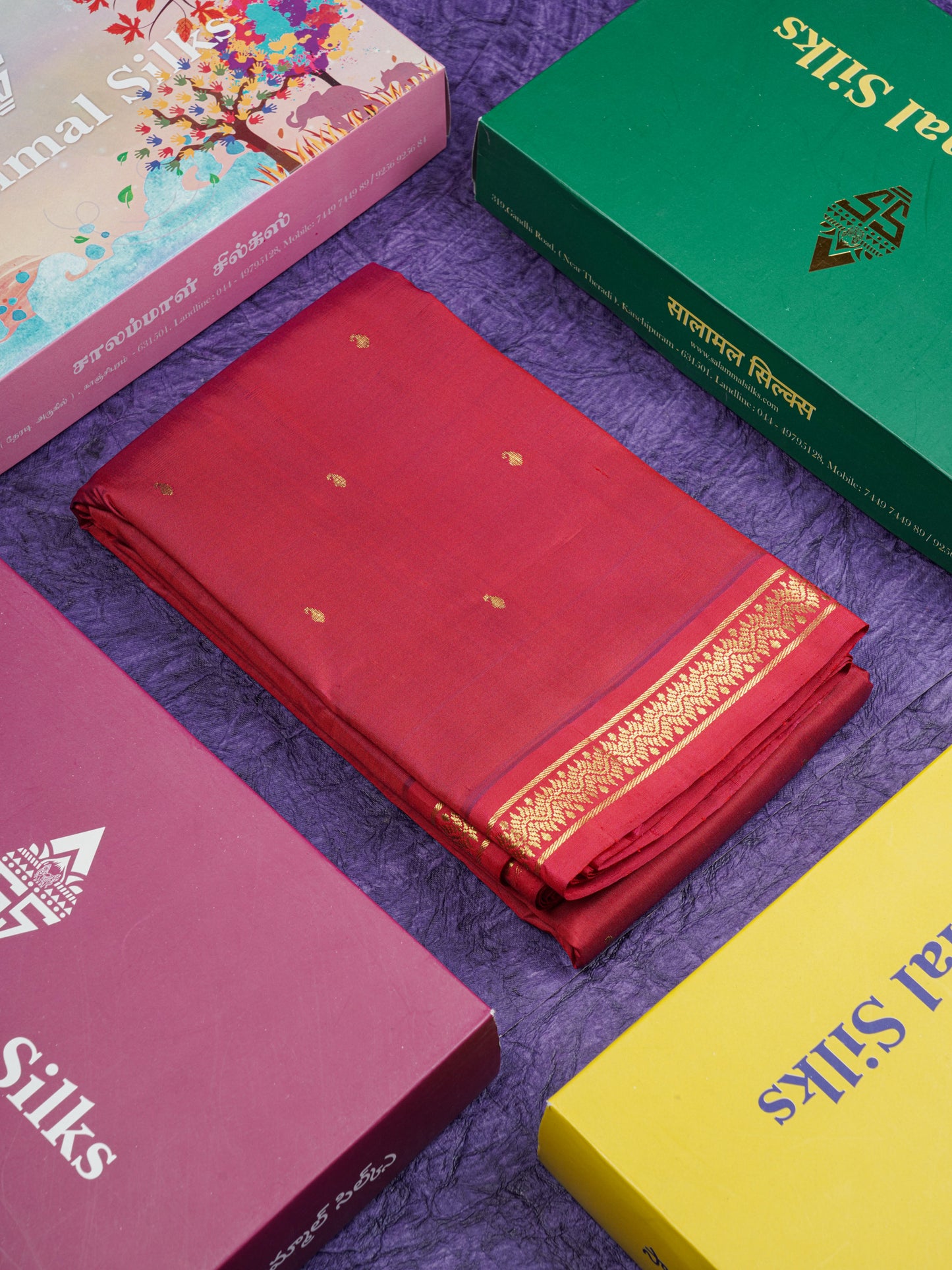 Dual Tone Maroon Pure Kanjivaram Silk Saree With Contrast Reddish Maroon Small Border