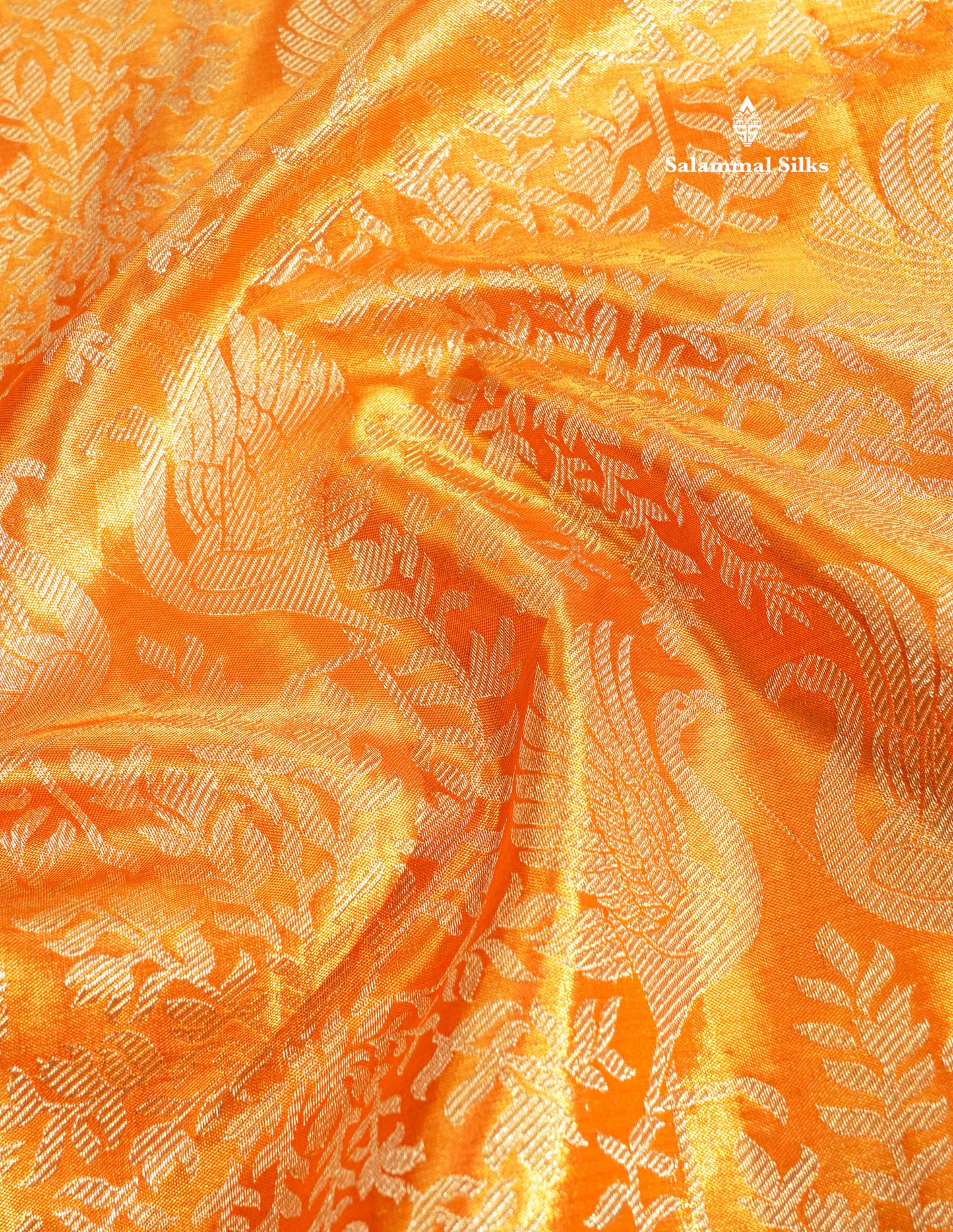 Orange Tissue Bridal Pure Kanjivaram Silk Saree With Contrast Silver Border