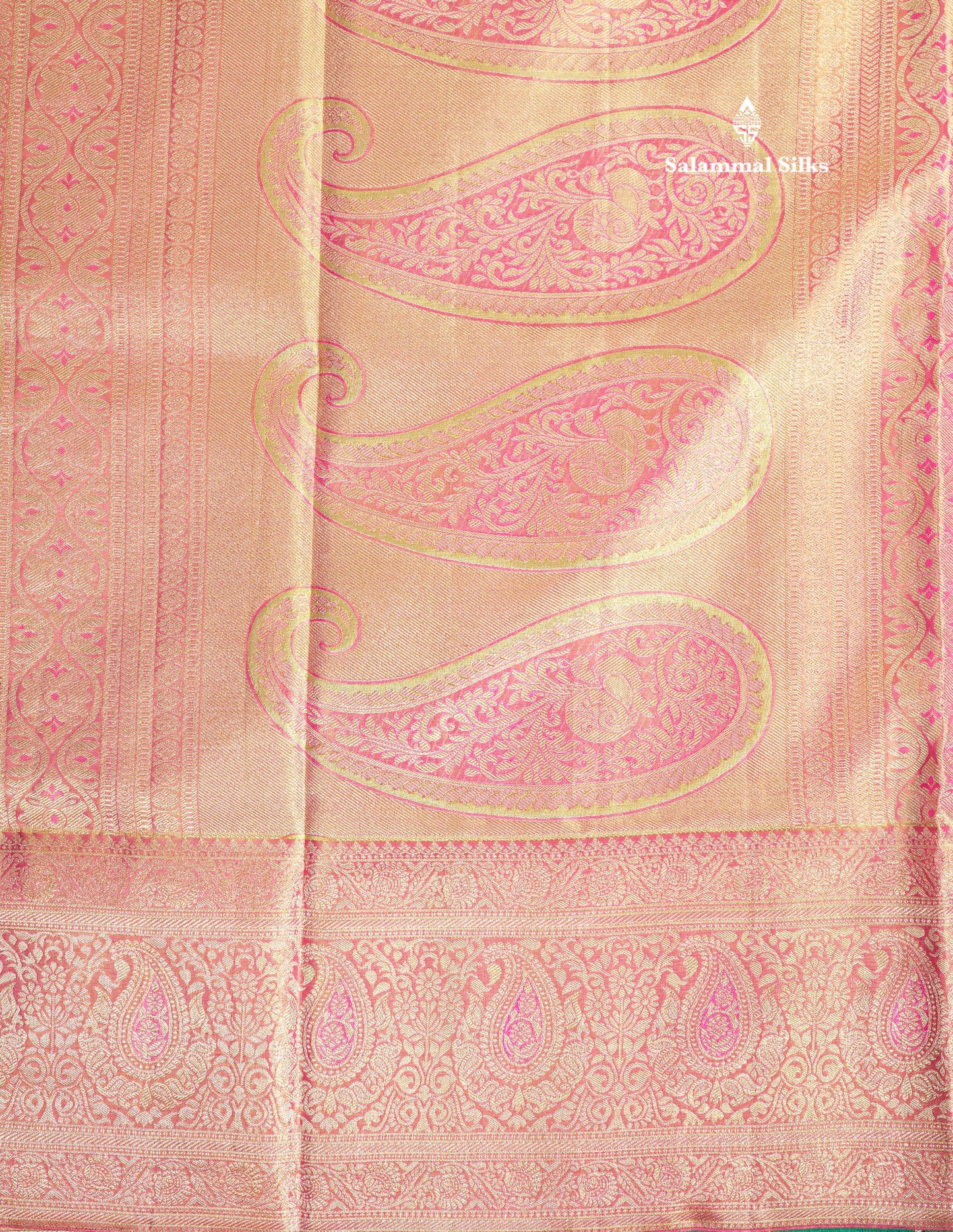 Light Pink Tissue Bridal Pure Kanjivaram Silk Saree With Self Border