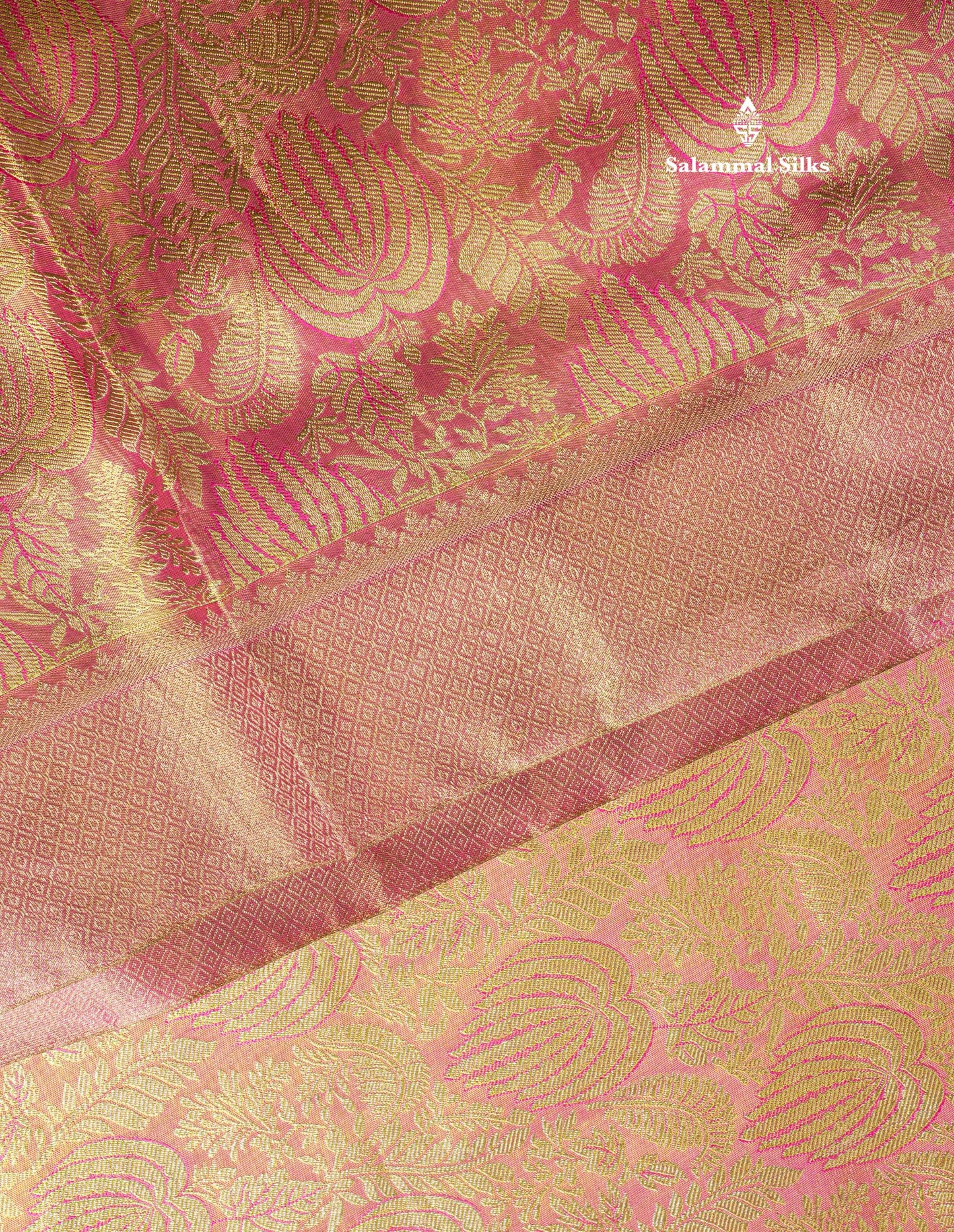 Light Pink Tissue Bridal Pure Kanjivaram Silk Saree With Self Border