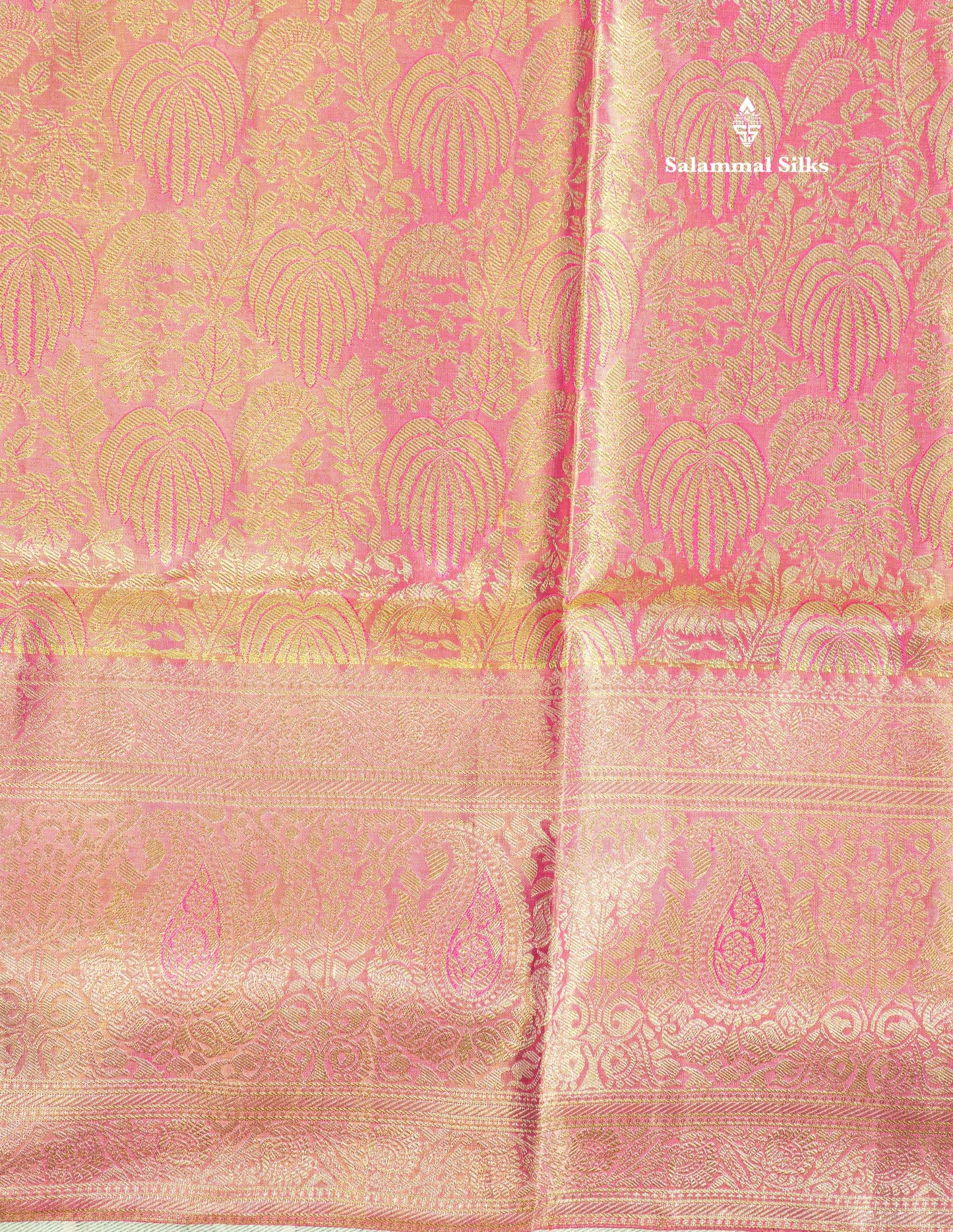 Light Pink Tissue Bridal Pure Kanjivaram Silk Saree With Self Border