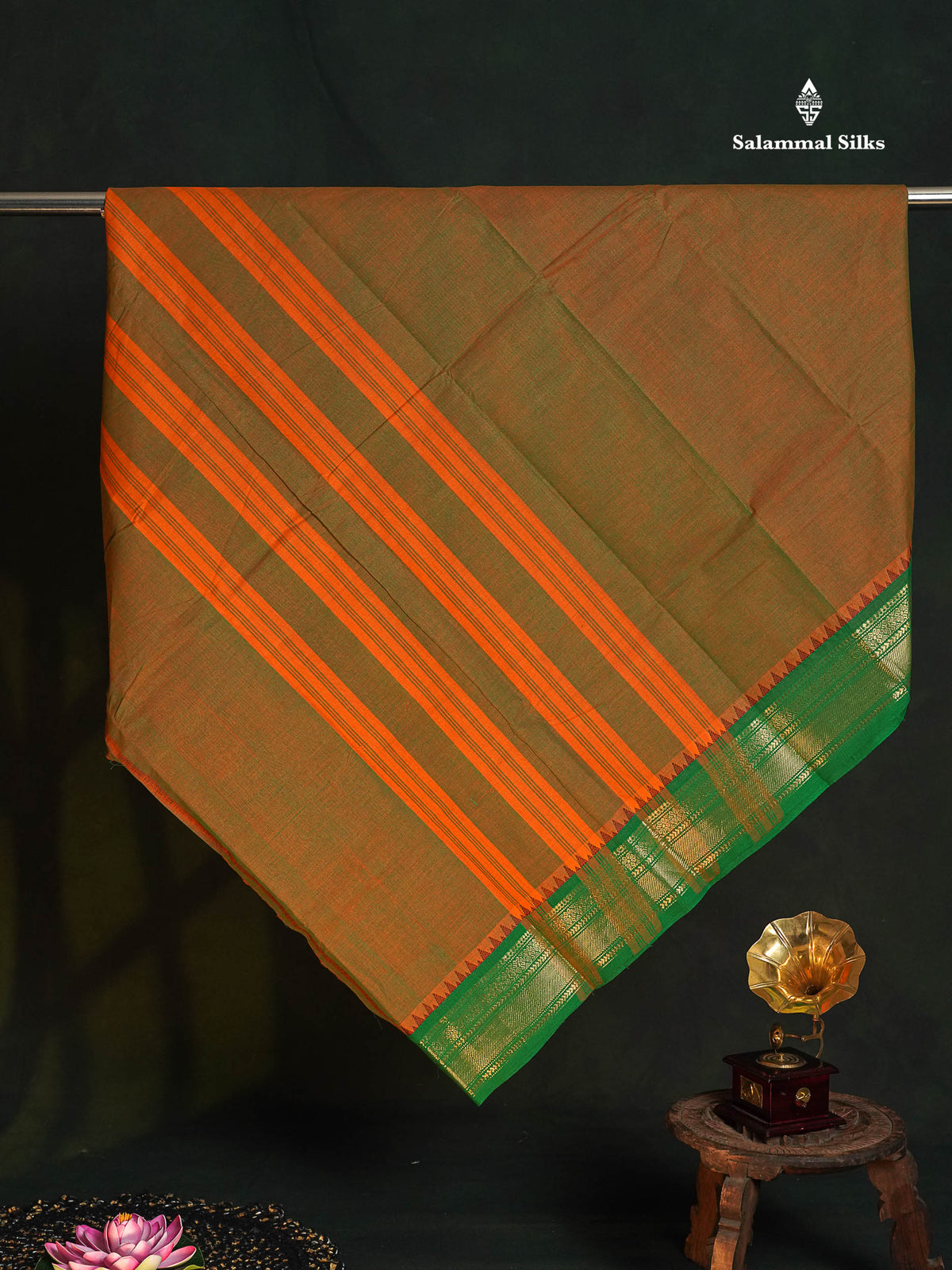 Chettinad Pure Cotton Saree - Mehandi Green Colour Body Plain With Green Border