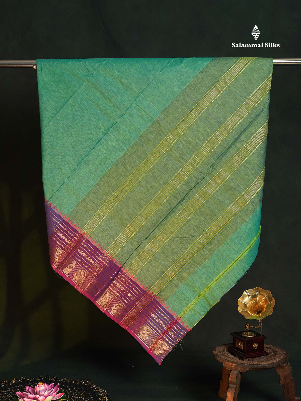 Chettinad Pure Cotton Saree - Lemon Yellow Colour Body Plain With Ganga Jamuna Border