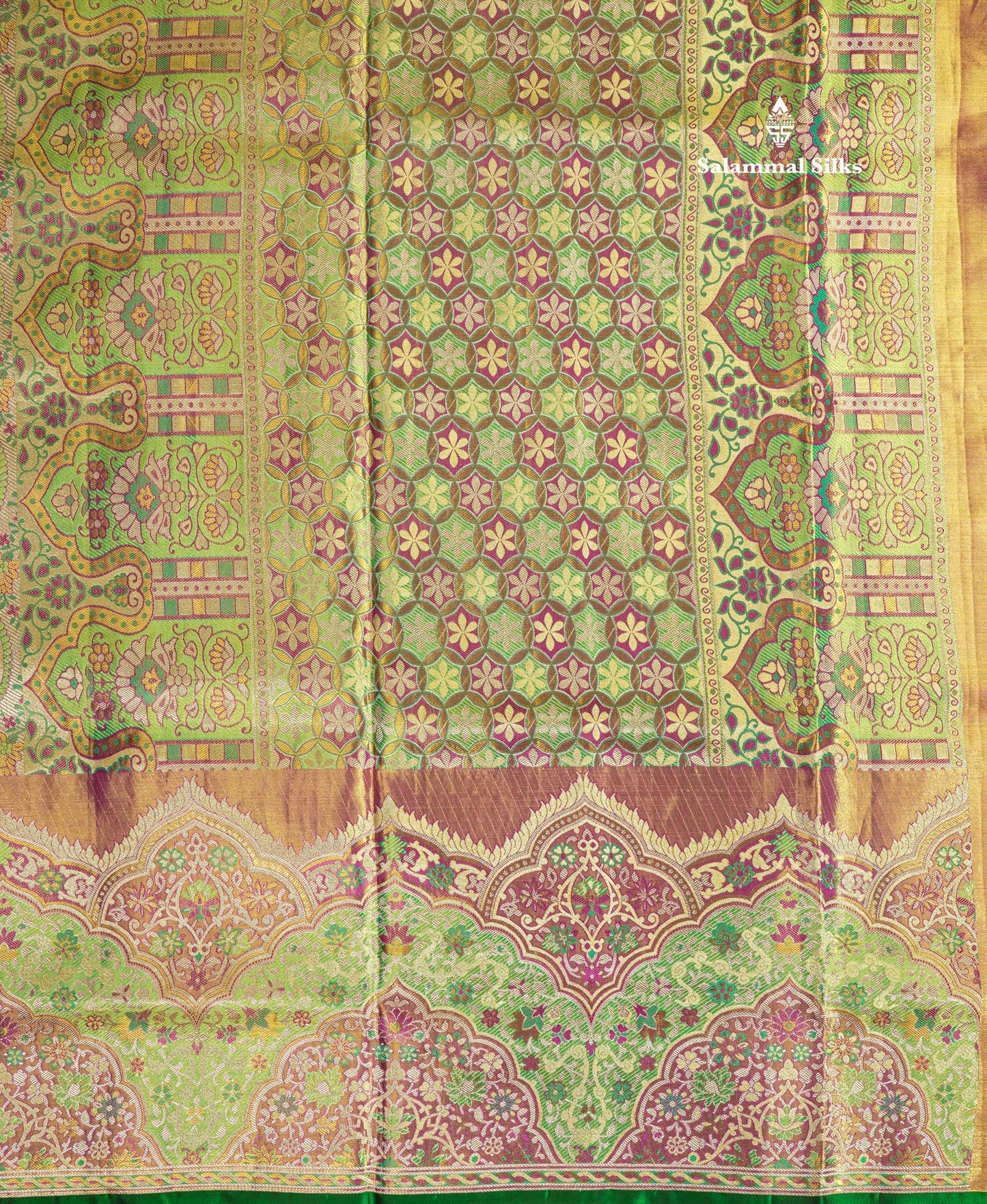 Multicolour Menakari Work Tissue Bridal Pure Kanjivaram Silk Saree With Turning Border