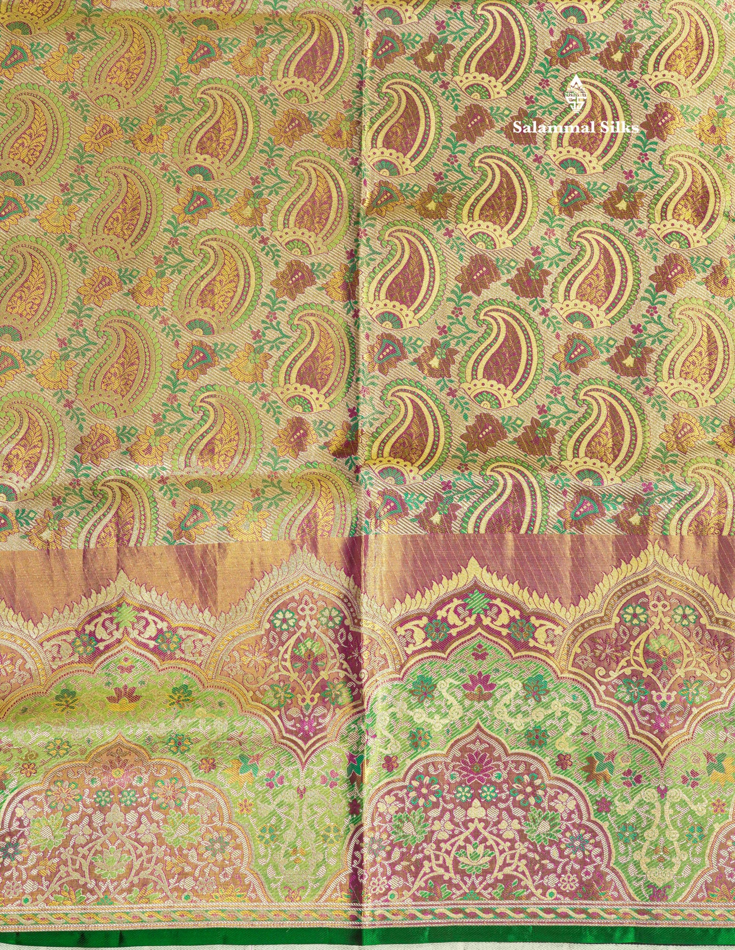 Multicolour Menakari Work Tissue Bridal Pure Kanjivaram Silk Saree With Turning Border