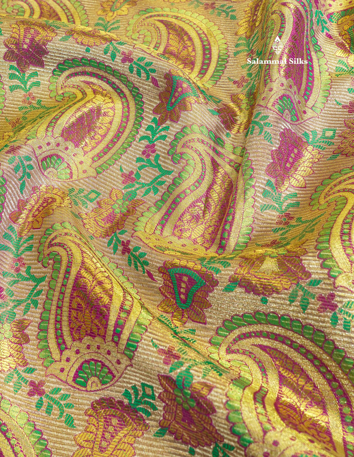 Multicolour Menakari Work Tissue Bridal Pure Kanjivaram Silk Saree With Turning Border